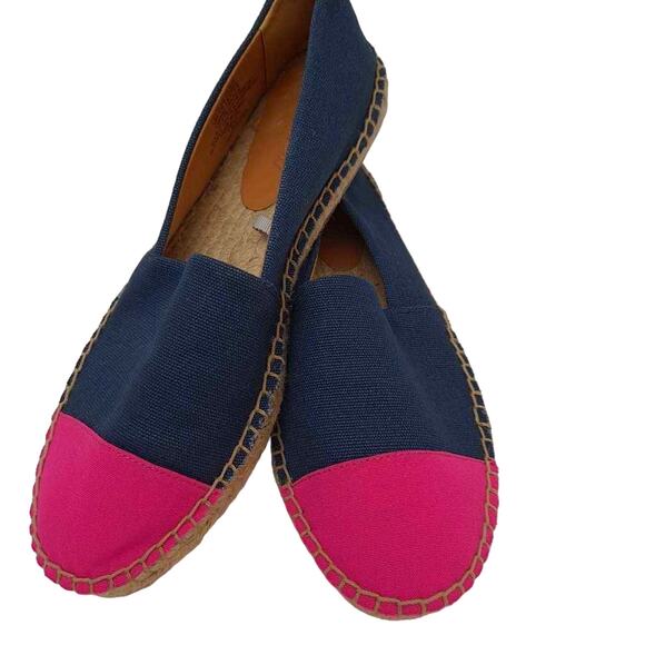 J.Crew Womens Espadrilles Flat Shoes Blue Pink Textile Slip On Stitching 7.5 New - Picture 1 of 8